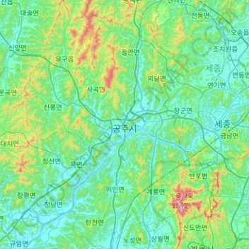 Gongju topographic map, elevation, terrain