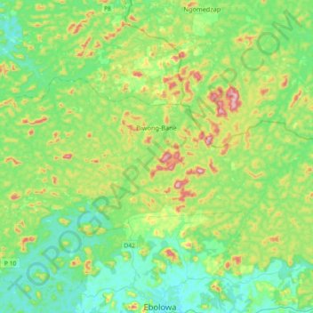 Biwong-Bané topographic map, elevation, terrain