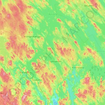 Äänekoski topographic map, elevation, terrain