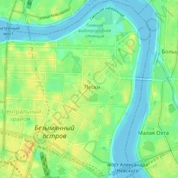 округ Смольнинское topographic map, elevation, terrain