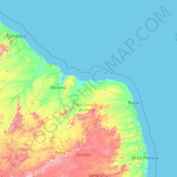 Rio Grande do Norte topographic map, elevation, terrain