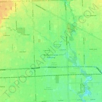 Redford Charter Township topographic map, elevation, terrain