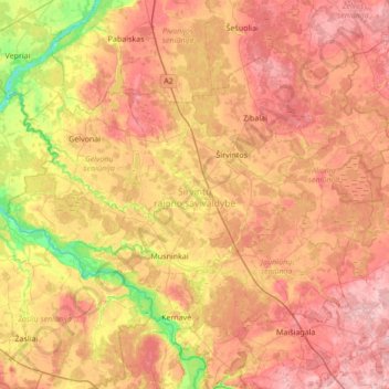 Širvintų rajono savivaldybė topographic map, elevation, terrain