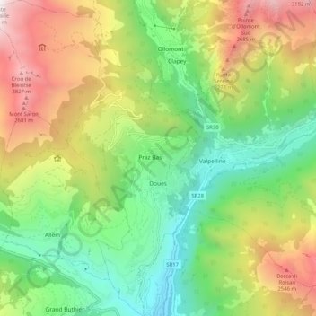 Doues topographic map, elevation, terrain