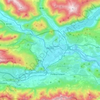 Villach topographic map, elevation, terrain
