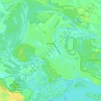 Obukhivka topographic map, elevation, terrain