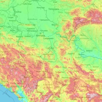 Serbia topographic map, elevation, terrain
