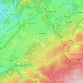 Raeren topographic map, elevation, terrain