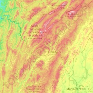 Белорецкий район topographic map, elevation, terrain