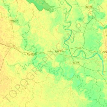 Sahjanwa topographic map, elevation, terrain