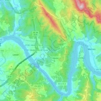 Melres e Medas topographic map, elevation, terrain