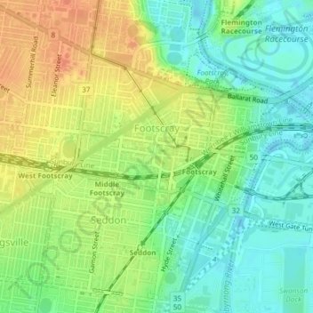 Footscray topographic map, elevation, terrain