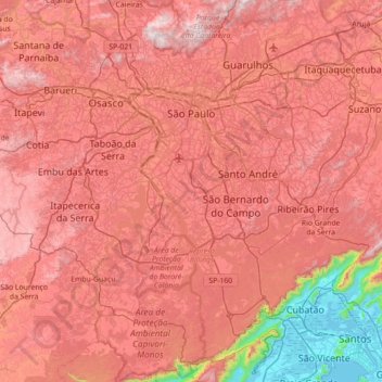 São Paulo topographic map, elevation, terrain