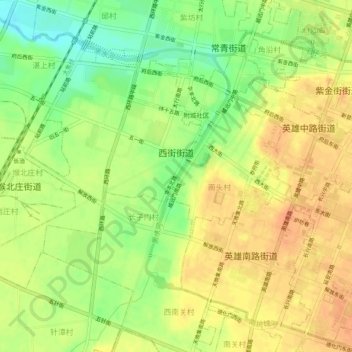 西街街道 topographic map, elevation, terrain