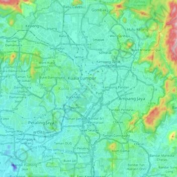 Kuala Lumpur topographic map, elevation, terrain