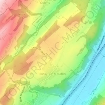Bussy-sur-Moudon topographic map, elevation, terrain