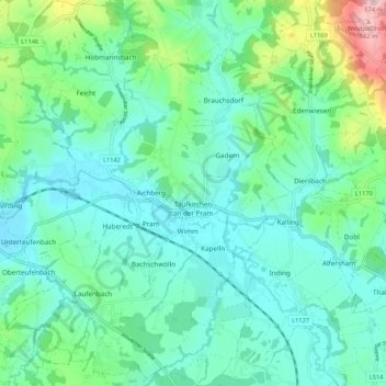 Taufkirchen an der Pram topographic map, elevation, terrain