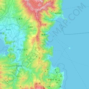 Atami topographic map, elevation, terrain