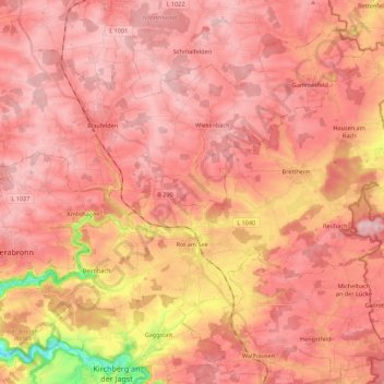 Rot am See topographic map, elevation, terrain