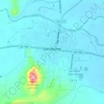 Del Norte topographic map, elevation, terrain