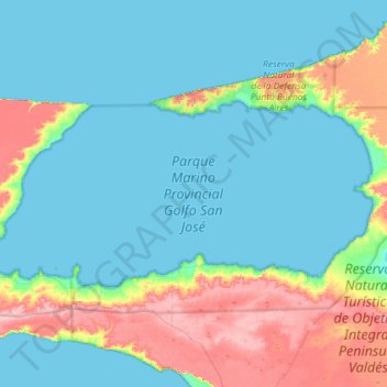 Golfo San José topographic map, elevation, terrain