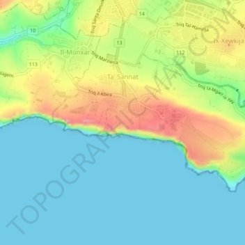 Sannat topographic map, elevation, terrain