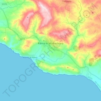 Palma di Montechiaro topographic map, elevation, terrain