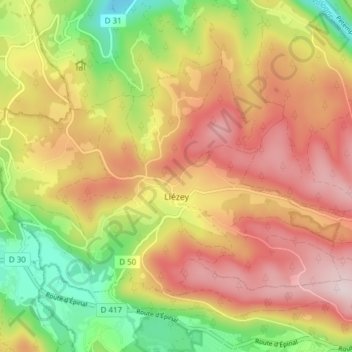 Liézey topographic map, elevation, terrain