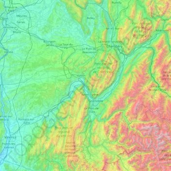 Isère topographic map, elevation, terrain