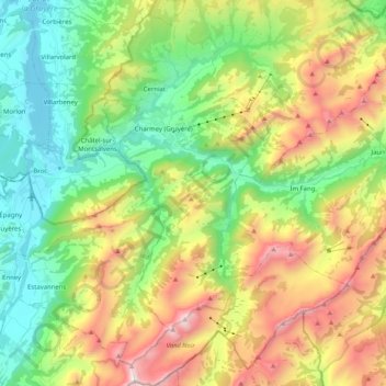 Charmey topographic map, elevation, terrain