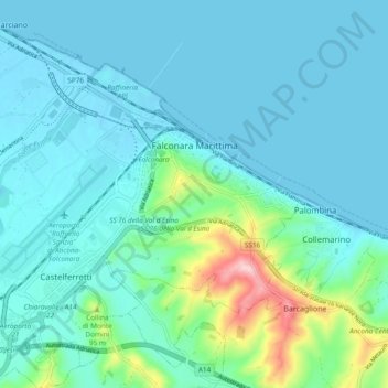 Falconara Marittima topographic map, elevation, terrain
