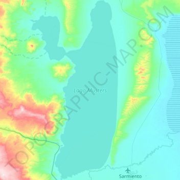 Lago Musters topographic map, elevation, terrain