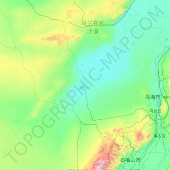 吉兰泰镇 ᠵᠢᠷᠠᠲᠠᠢ ᠪᠠᠯᠭᠠᠰᠤ topographic map, elevation, terrain