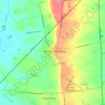Kirton in Lindsey topographic map, elevation, terrain