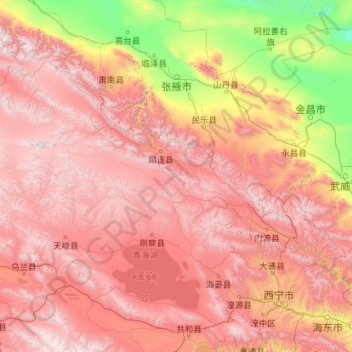 Haibei Tibetan Autonomous Prefecture topographic map, elevation, terrain