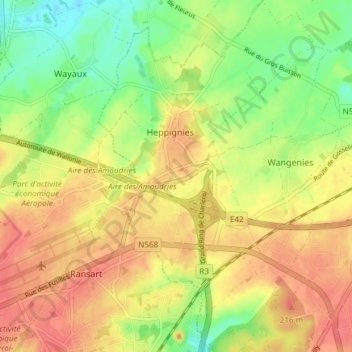 Heppignies topographic map, elevation, terrain