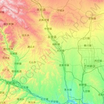 永登县 topographic map, elevation, terrain