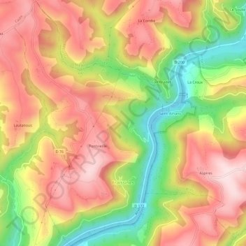 Fraissines topographic map, elevation, terrain