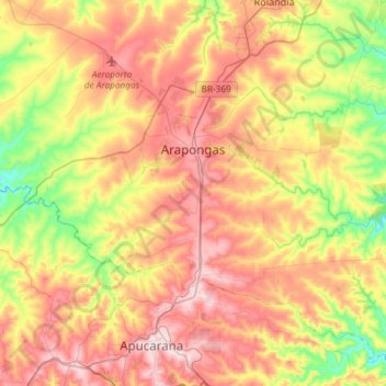 Arapongas topographic map, elevation, terrain