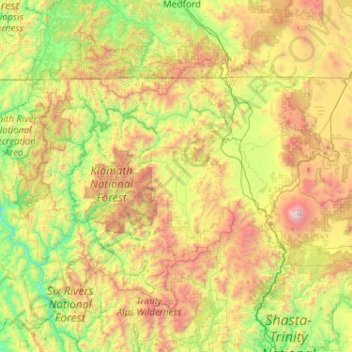 Klamath National Forest topographic map, elevation, terrain