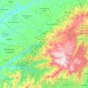 Seia topographic map, elevation, terrain