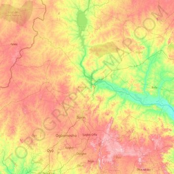 Kwara State topographic map, elevation, terrain