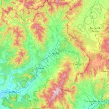 okres Prievidza topographic map, elevation, terrain