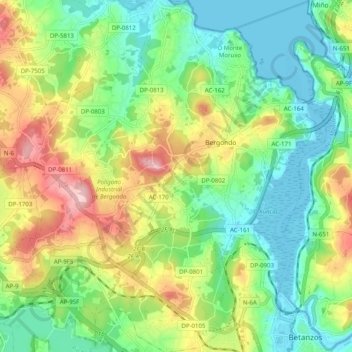 Bergondo topographic map, elevation, terrain