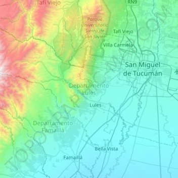 Departamento Lules topographic map, elevation, terrain