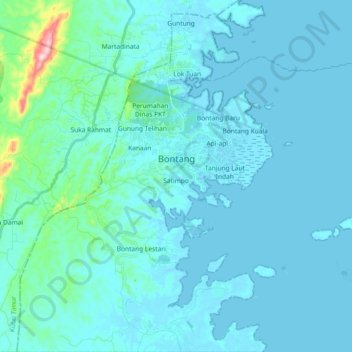 Bontang topographic map, elevation, terrain