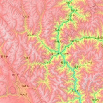 Danba County topographic map, elevation, terrain