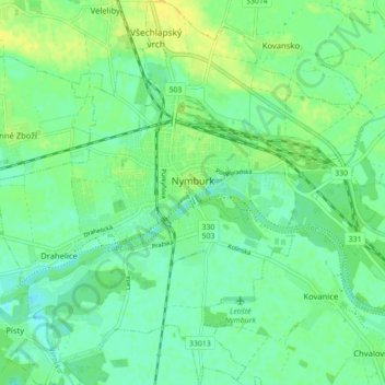 Nymburk topographic map, elevation, terrain
