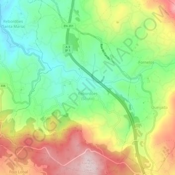 Rebordões (Souto) topographic map, elevation, terrain