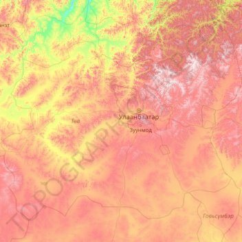 Töv topographic map, elevation, terrain